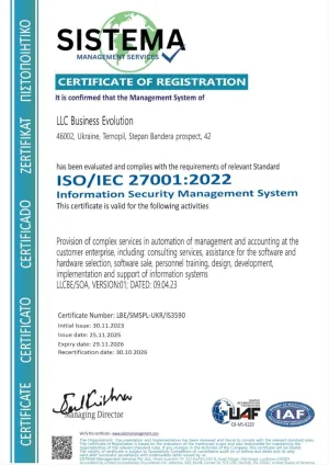 Compliance with the requirements of the international standard ISO 27001:2022